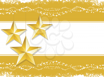 Gold Christmas stars on a white background with decorative border