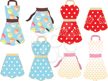 set of retro styled cooking aprons with cupcake and polka dot designs