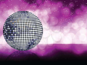 sparkling silver disco ball on a glowing purple background