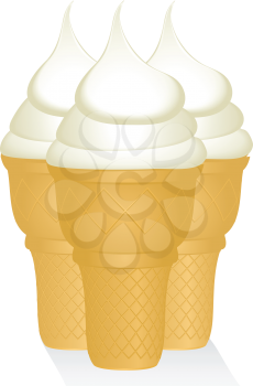 Ice cream cones with vanilla ice cream