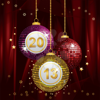 bingo new year baubles on a red silk background