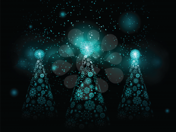 Glowing snowflake Christmas tree background