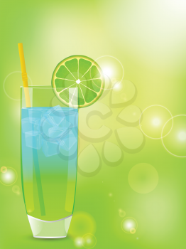 cocktail with lime slice on a glow green background