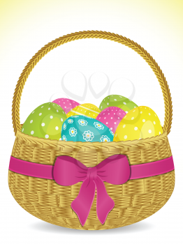 Easter egg basket with polka dot eggs and ribbon