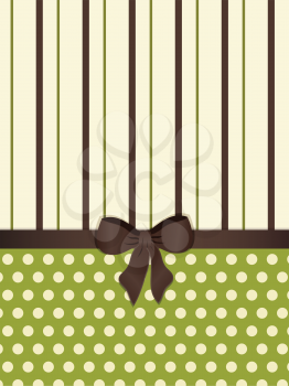 polka dot and striped background with bow in green, cream and brown