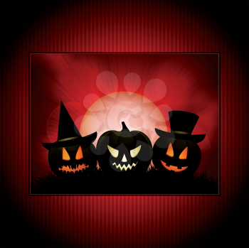 Halloween pumpkin and full moon panel on a red background 