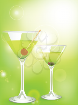 cocktails on a green glowing background with space for text