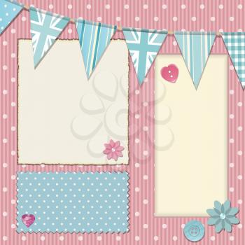 Scrapbooking background and bunting with pink polka dot corrugated carboard background