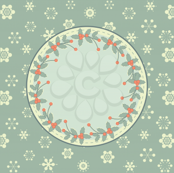 Retro christmas border on a green snowflake background