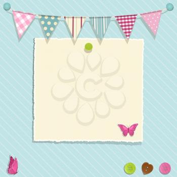 Scrap book background with bunting, torn paper and buttons