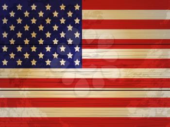 grunge American flag on a wooden background