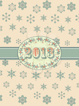 New year background in vintage style with snowflakes, border and ribbon