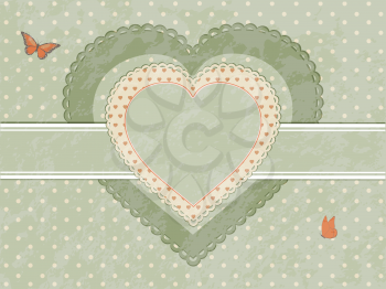 Vintage heart label background with butterflies