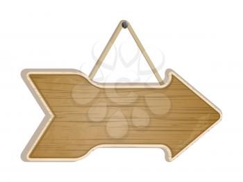 Wooden arrow sign on a white background