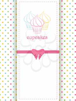 Cupcakes on a White Panel and Bow with Colourful Polka Dot Background