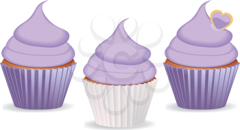 Set of cupcakes with purple or lilac icing