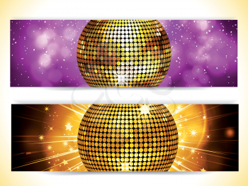 Gold Disco Ball Banners on Purple and Gold Backgrounds 