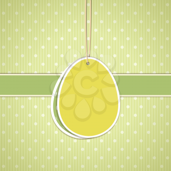 Easter egg label on a green polka dot background with green border