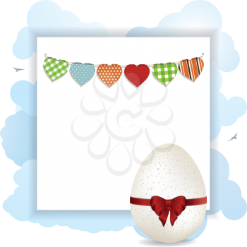 Easter Background with White Egg and Bunting on a Raised Border