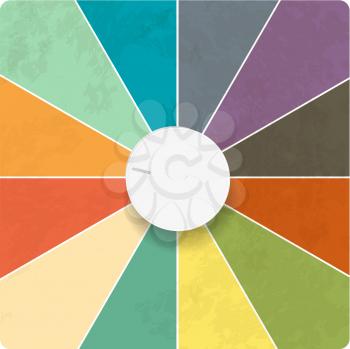 Royalty Free Clipart Image of a White Dial on a Colourful Segmented Background