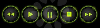 Royalty Free Clipart Image of Glowing Neon Green Control Buttons