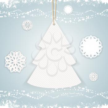 Royalty Free Clipart Image of a Christmas Tree and Snowflakes