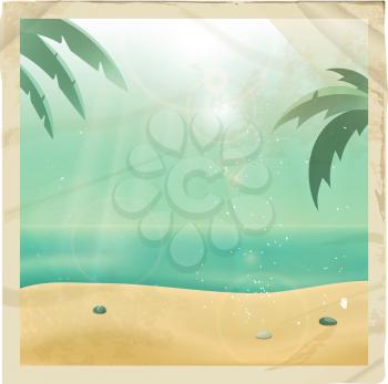 Royalty Free Clipart Image of a Tropical Background With Trees, Sand and Water