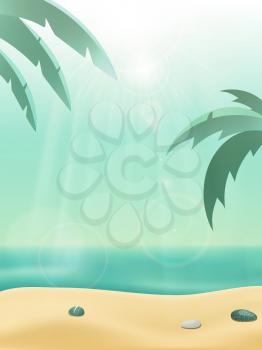 Royalty Free Clipart Image of Palm Trees and a Beach