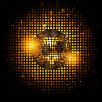 Royalty Free Clipart Image of a Glowing Gold Disco Ball