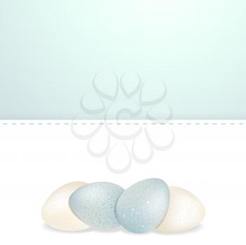 Easter White and Blue Speckled Eggs Background on a White Panel