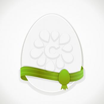 White Easter Egg with Green Ribbon on a white background