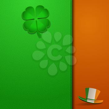 St Patricks Day background with Shamrock and Hat on a Green Leather background