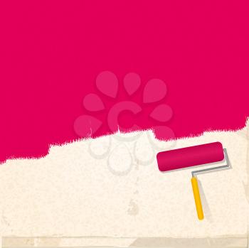 Pink Paint Background with Roller Brush 