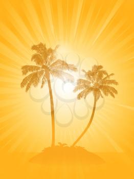 Tropical Palm Tree Silhouette Background with Orange Starburst