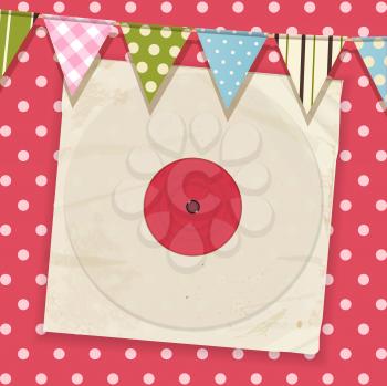 vintage record and sleeve with bunting on a pink polka dot background