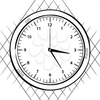 Wall clock in a line drawn style on a white background