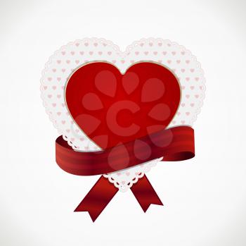 Decorative heart with red ribbon banner on a white background