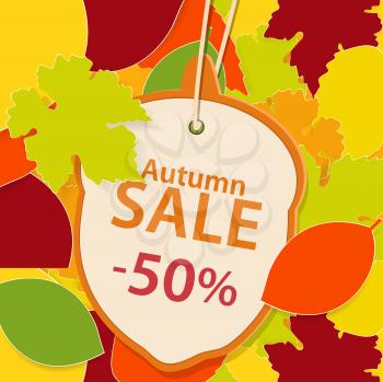 Autumn Sale Vector with Label and Leaves