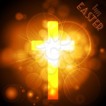 Easter Cross on Glowing Golden Background with Text