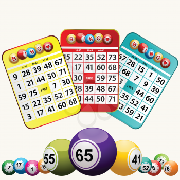 Set Of Bingo Cards an Bingo Balls on White Background