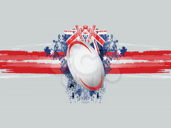 Rugby Ball and Grunge Flags on a Gray Background