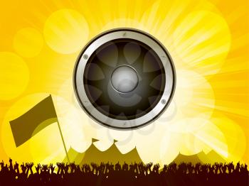 Festival Scene with Crowd and Big Speaker on Summer Background