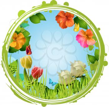 Spring Circular Border with 3D Flowers
