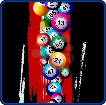 Bingo Balls Falling Down on Black Background with Red Stripe