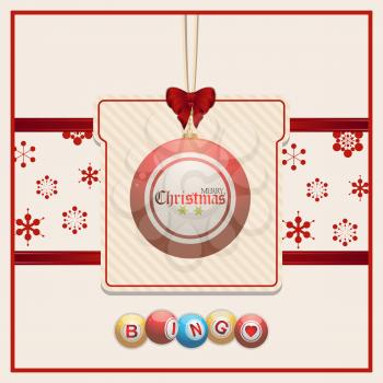 Christmas Background with Bingo Bauble over Cardboard Tag