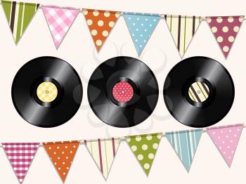 Vintage Vinyl Records Background with Bunting