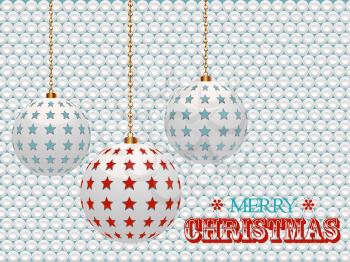White Christmas Bauble with Stars and Sample Text over 3D White Patterns Background
