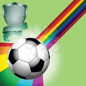 Football over a Rainbow on Green Background with Shield and Banner