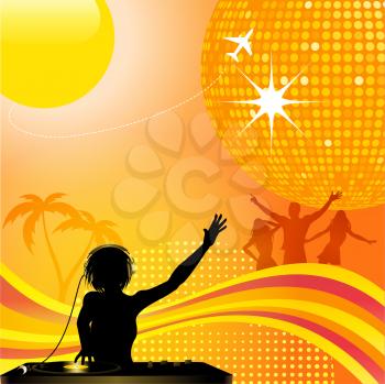 Summer Yellow Abstract Background with DJ Disco Ball and Waves