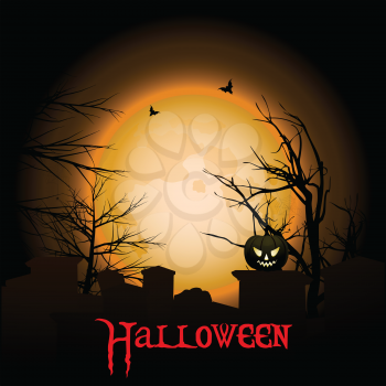 Halloween Background with Text Pumpkin Creepy Tree and Graveyard